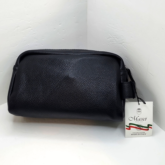 MASSEI, GENUINE LEATHER, MADE IN ITALY, MEN’S TOILETRY BAG, HAND MADE BLACK - Picture 4 of 16